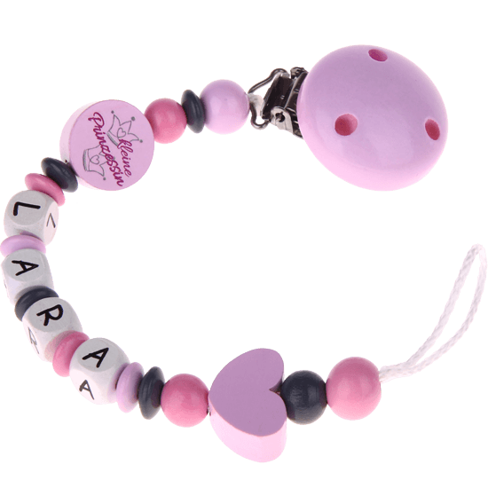 Schnullerkette mit Namen Kleine Prinzessin Herz Rosa