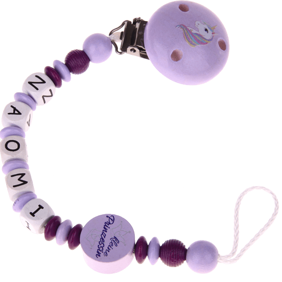 Personalisierte Schnullerkette mit Namen Kleine Prinzessin Einhorn Flieder