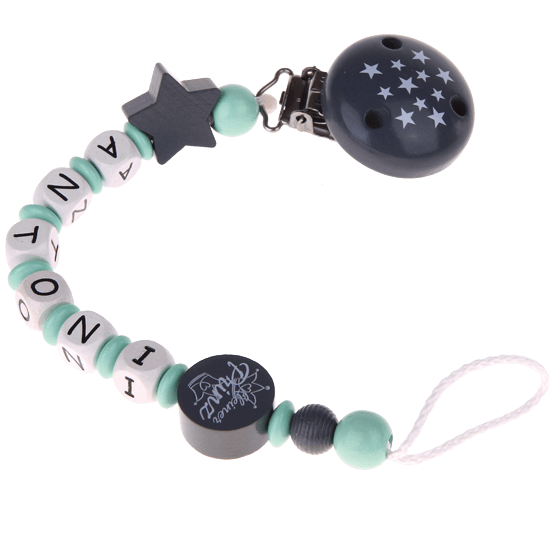 Trend-Schnullerkette mit Namen: Unisex Sterne Grau